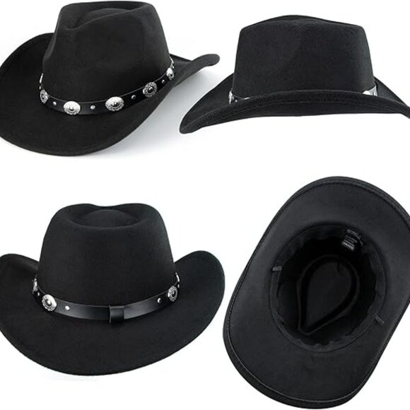Western Cowboy Hat Studded Pinched Western Cowgirl Wide Brim Fedora Boho Cowboy main image 2